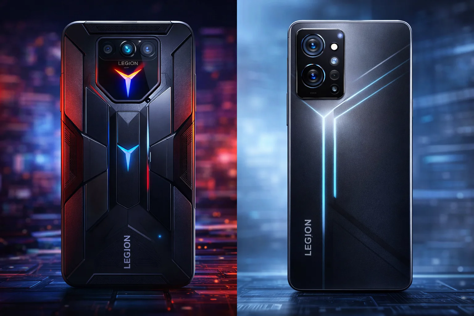 Lenovo Legion gaming phone old aggressive design vs Legion Y70 new minimal design comparison