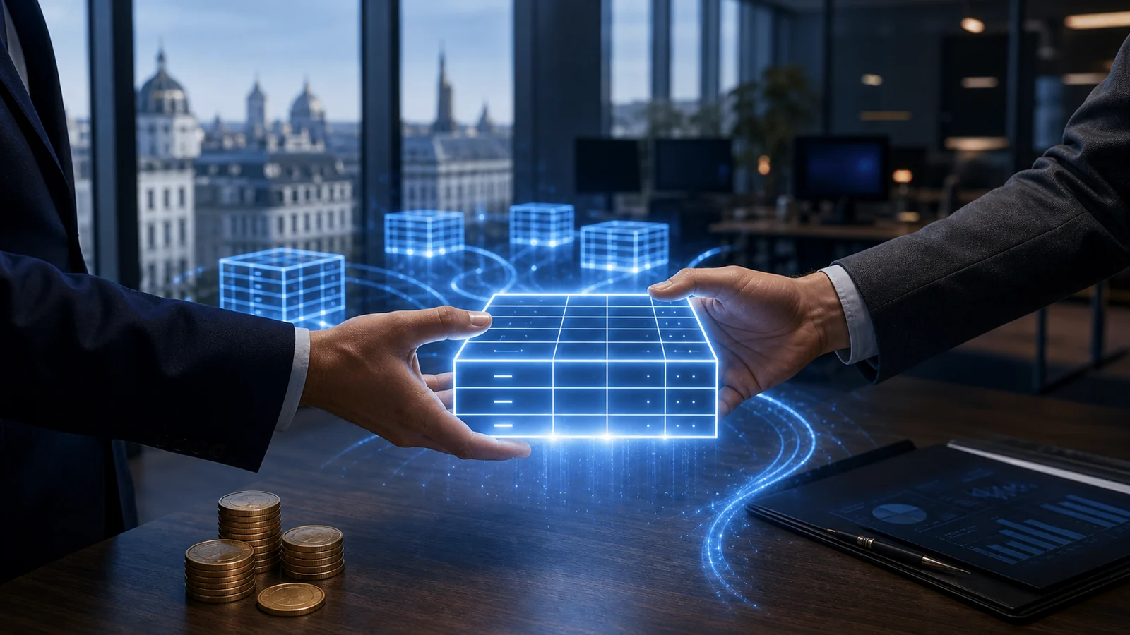 SAP-Übernahme von Prior Labs als KI-Investition mit digitaler Vernetzung und Euro-Symbolen.