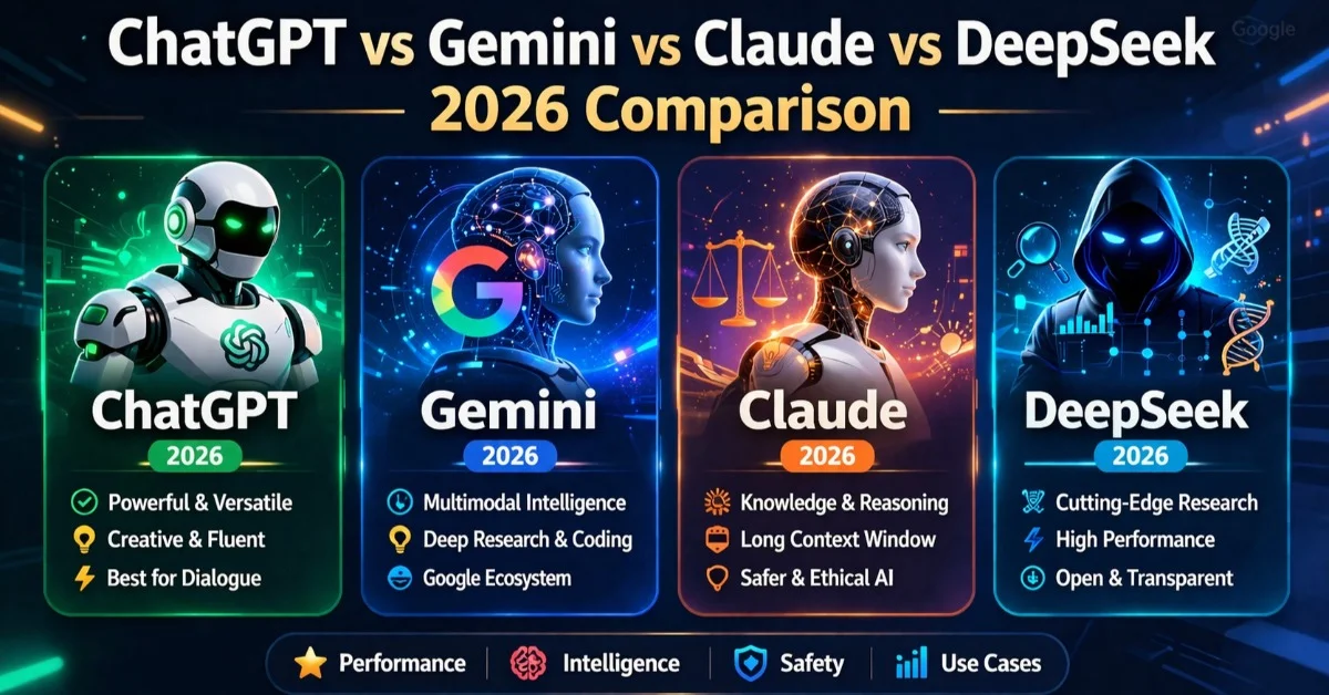 ChatGPT vs Gemini vs Claude vs DeepSeek comparison 2026: benchmarks, pricing and privacy analysis for AI assistants