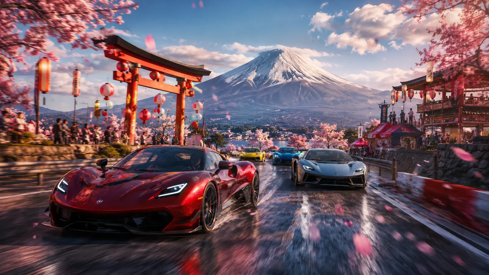 Forza Horizon 6 review scores highlight Japan festival racing near Mount Fuji.