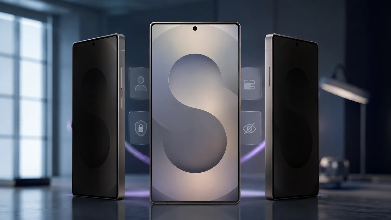 Smartphone Galaxy con pantalla de privacidad en primer plano