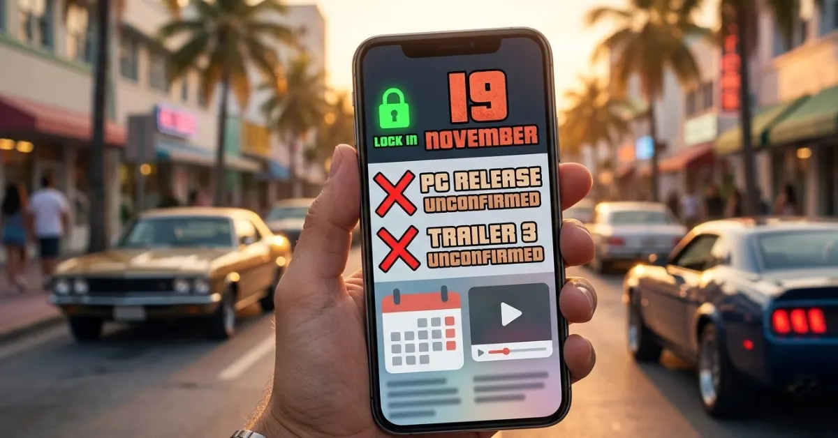 GTA 6 için 19 Kasım 2026 çıkış tarihini vurgulayan oyun temalı görsel