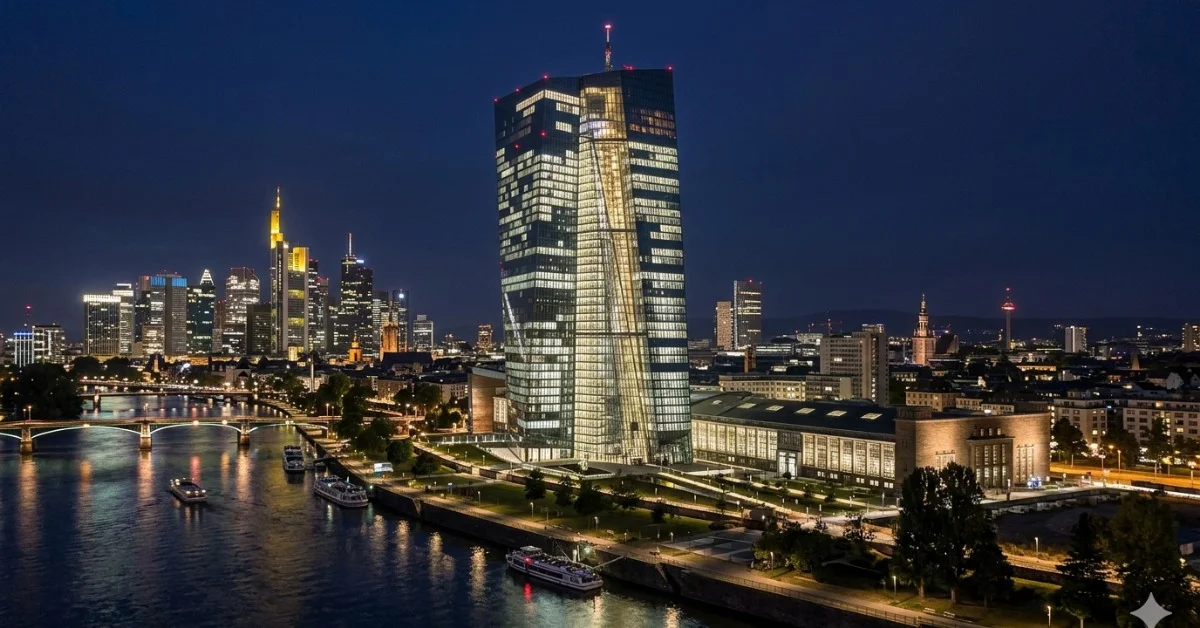 Europäische Zentralbank Gebäude Frankfurt bei Nacht