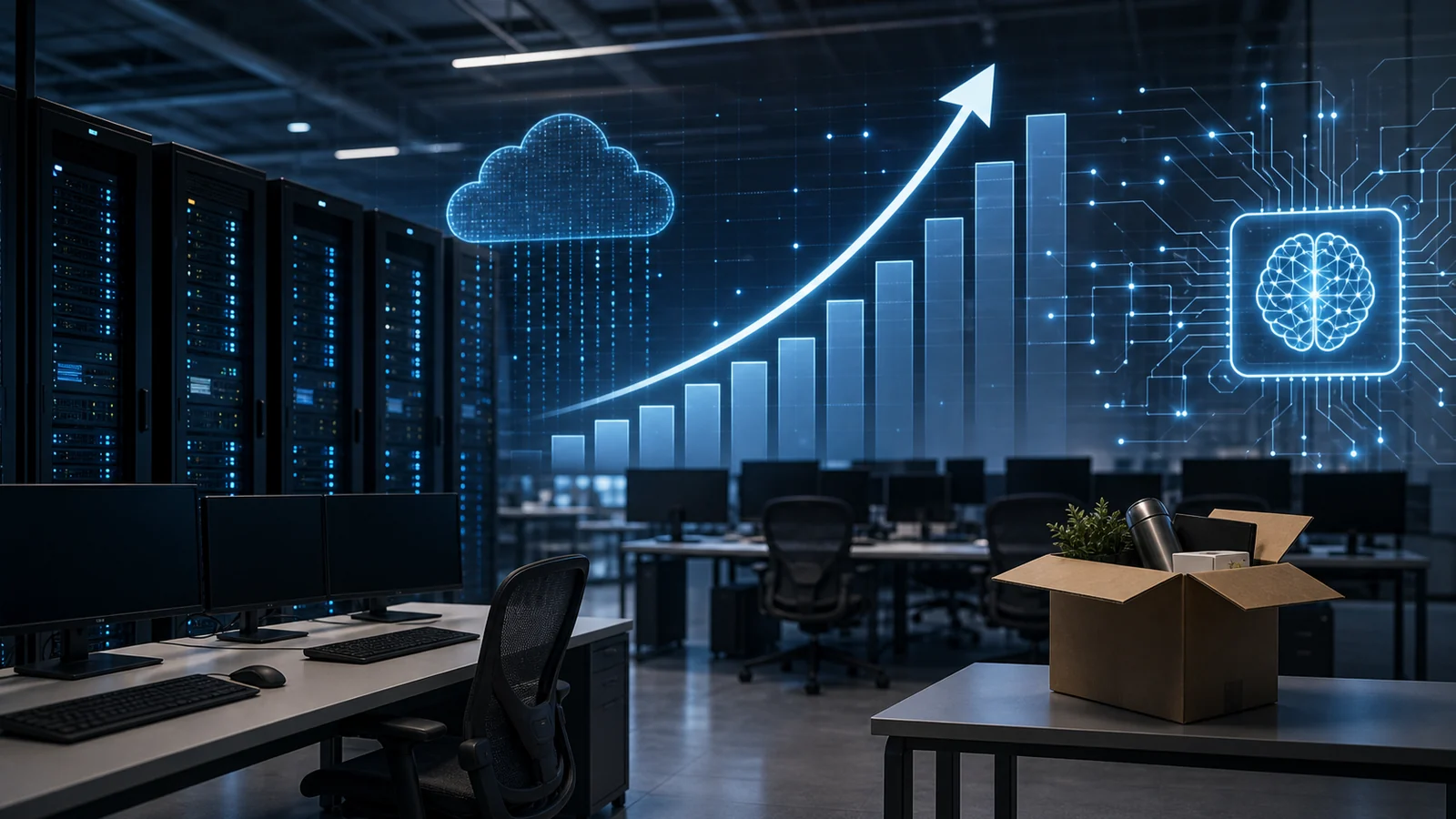Cloudflare gelir, işten çıkarma ve yapay zekâ dönüşümünü anlatan görsel