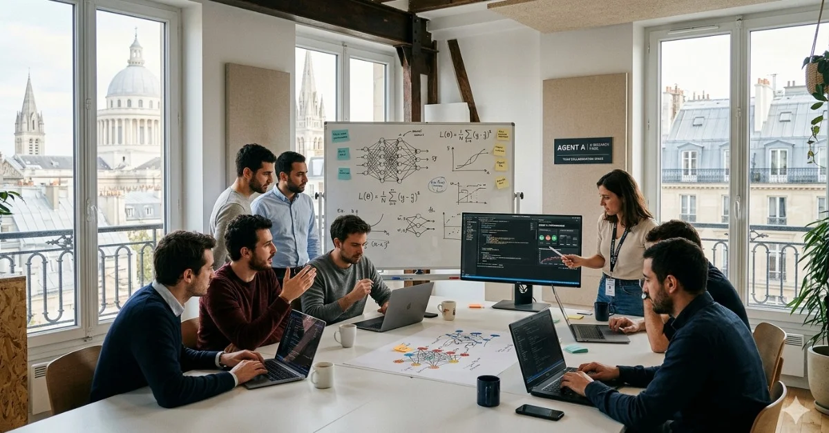 équipe de startup en intelligence artificielle travaillant dans un bureau à Paris