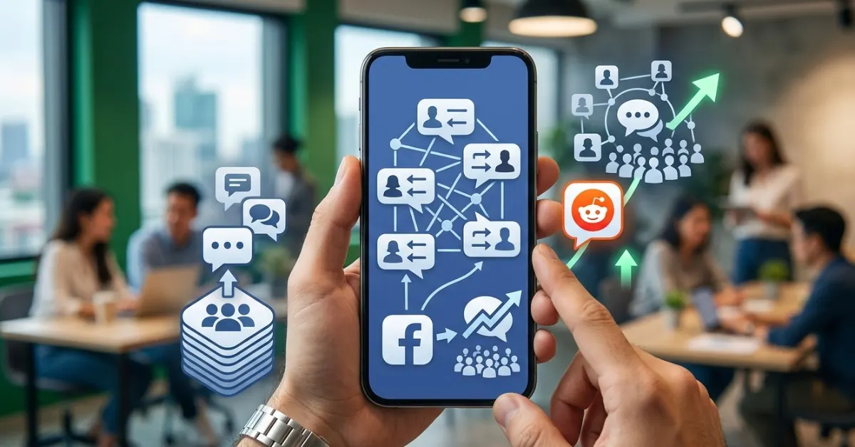 Meta Forum y Grupos de Facebook con debates comunitarios y función de IA