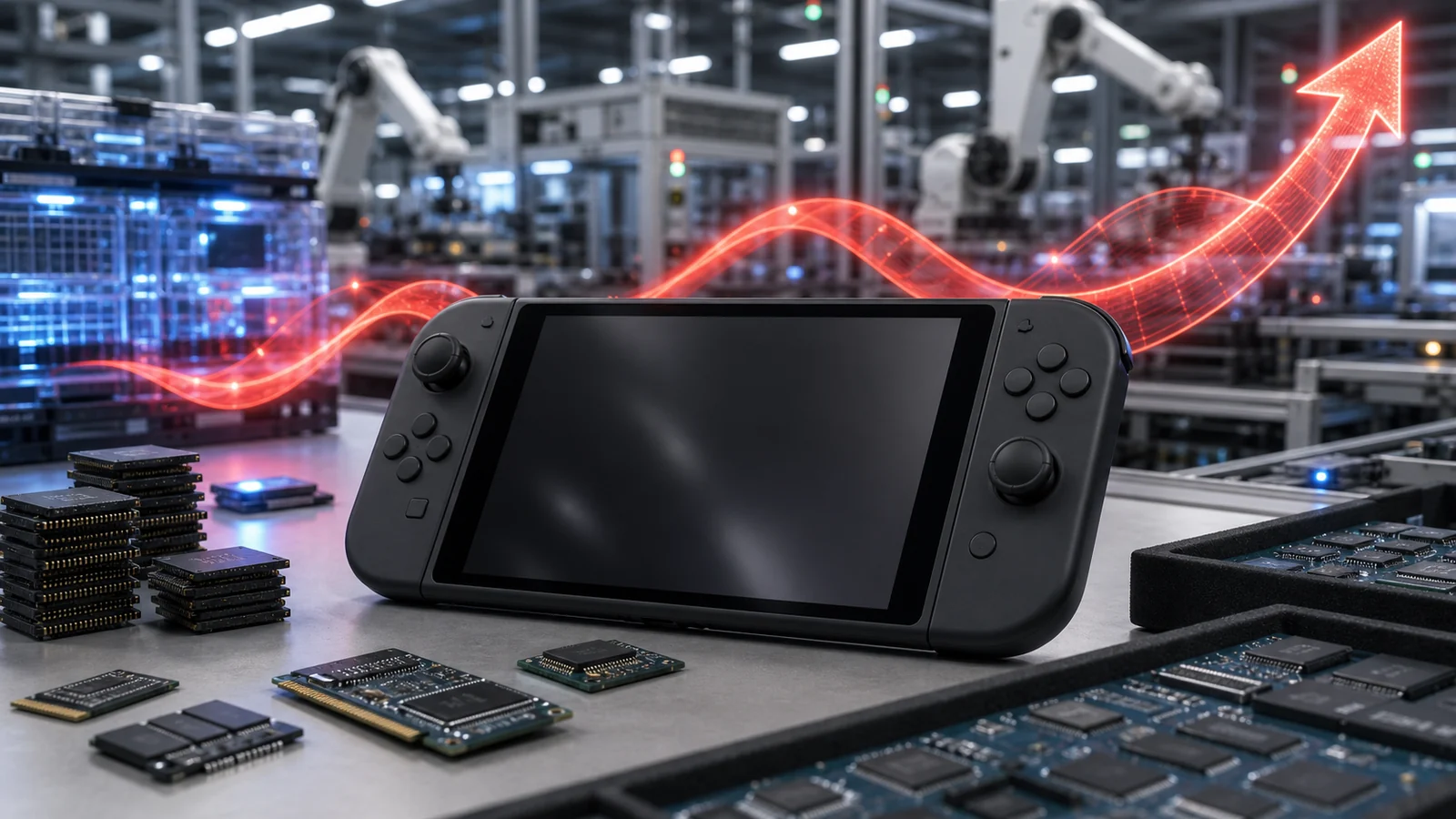 Console Nintendo Switch 2 avec Joy-Con rouge et noir sur fond sobre
