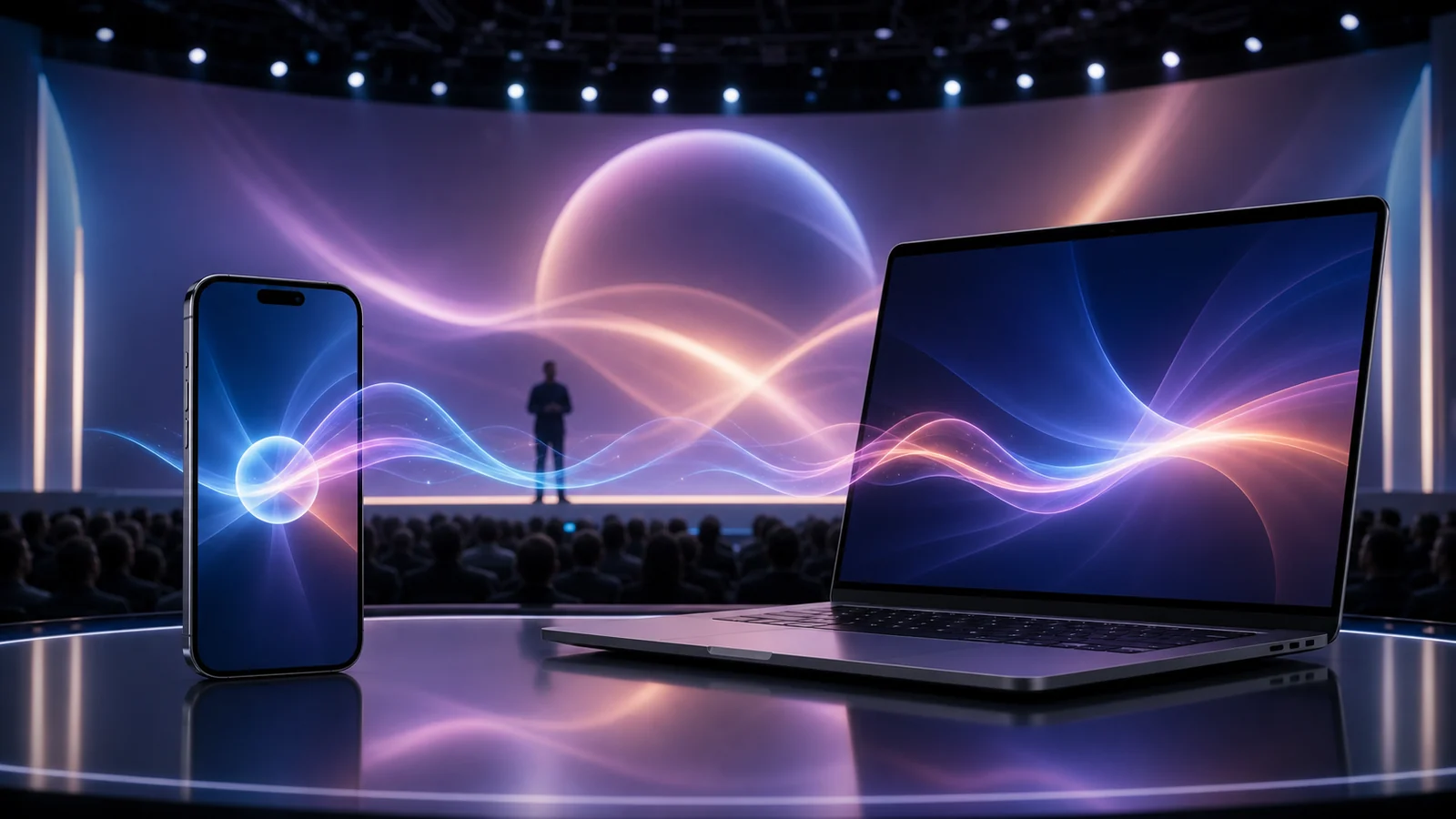 Apple-WWDC-2026-Grafik mit farbigem Bogen und Entwicklerkonferenz-Motiv