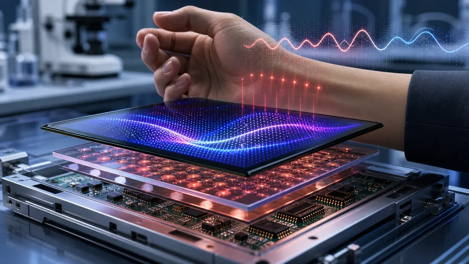 Smartphone display prototype illustrating Samsung Sensor OLED biometrics
