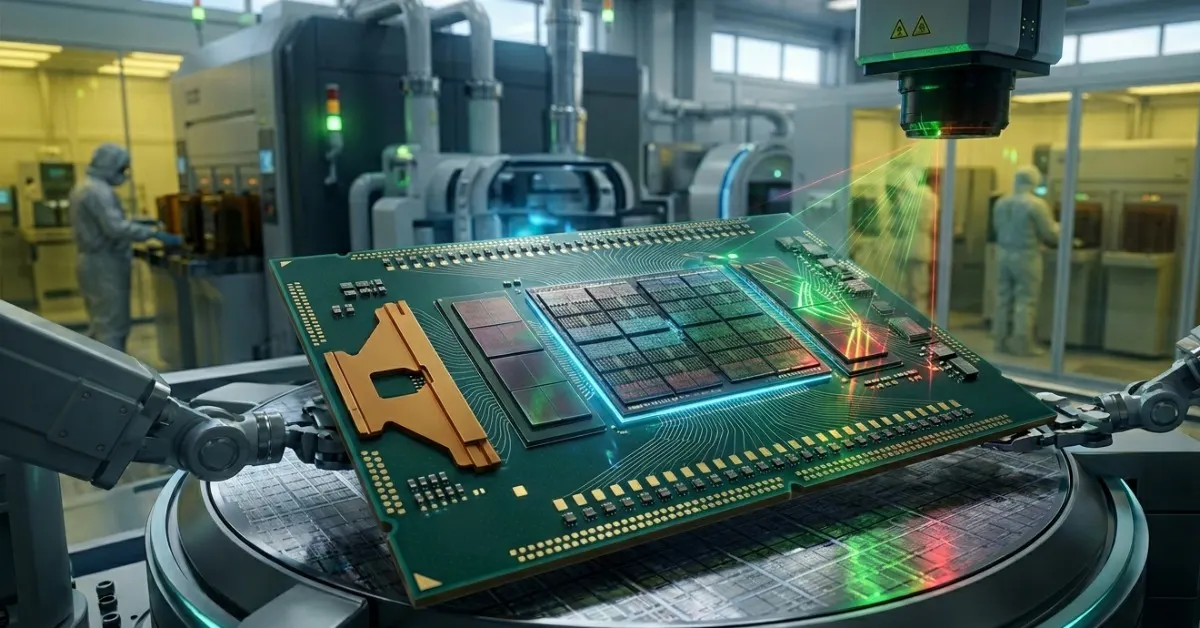 AMD EPYC Venice işlemcisi ve veri merkezi raflarıyla TSMC 2 nm üretim rampasını gösteren görsel