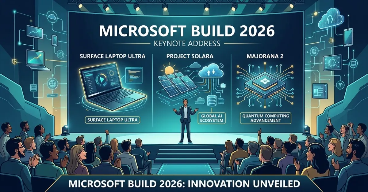Microsoft Build 2026 keynote with Surface RTX Spark and AI agent devices
