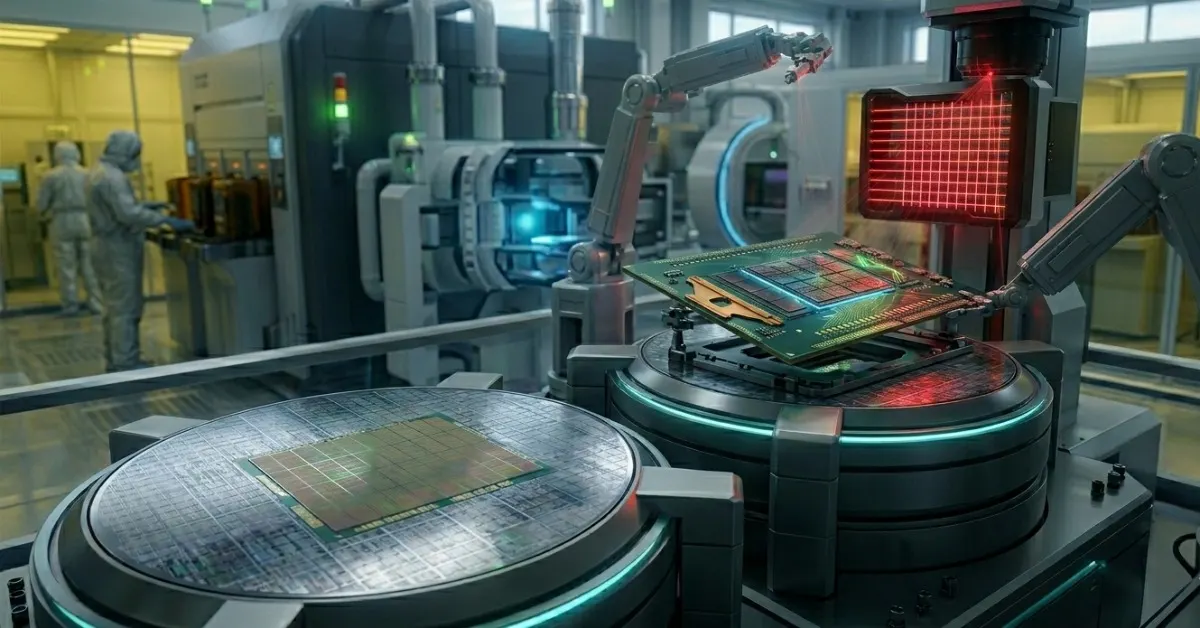 Processeur AMD EPYC Venice devant des racks de centre de données pour illustrer la production en 2 nm de TSMC