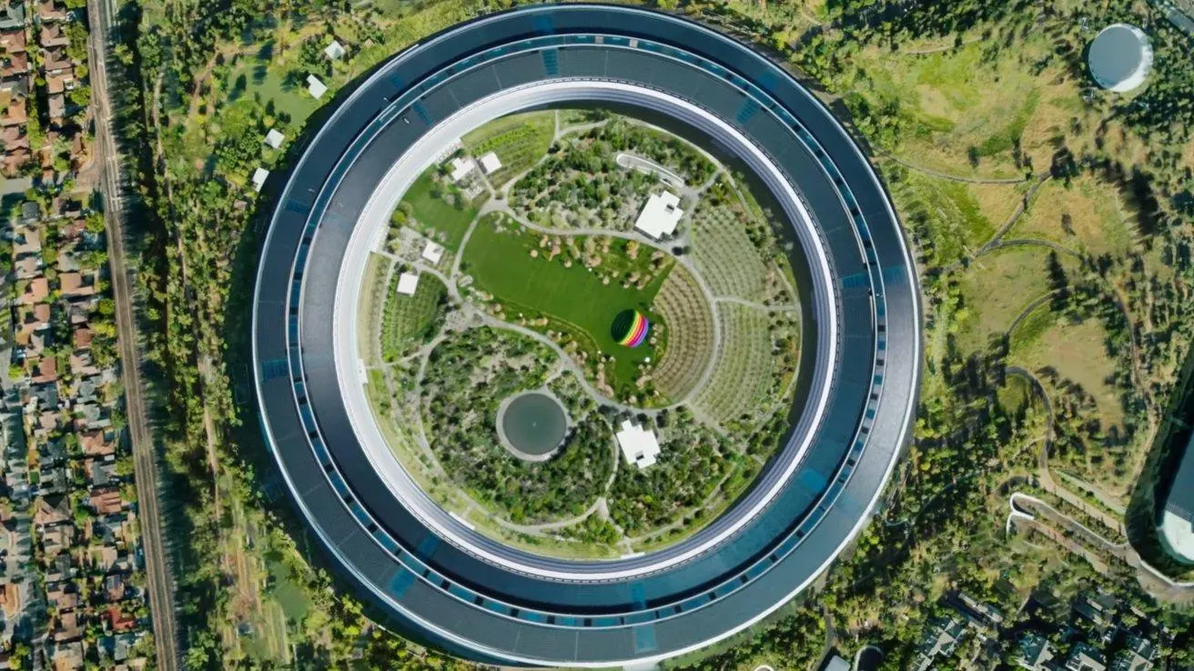 Apple Park headquarters in Cupertino from an aerial view