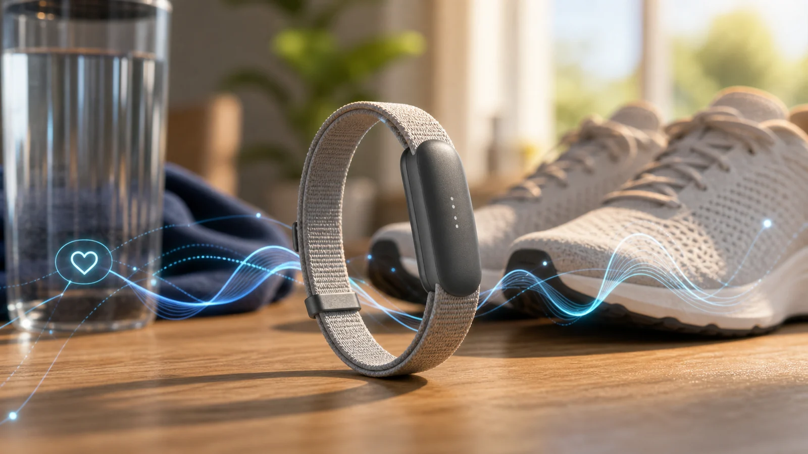 Google Fitbit Air screenless tracker with the Google Health app showing heart rate and sleep metrics